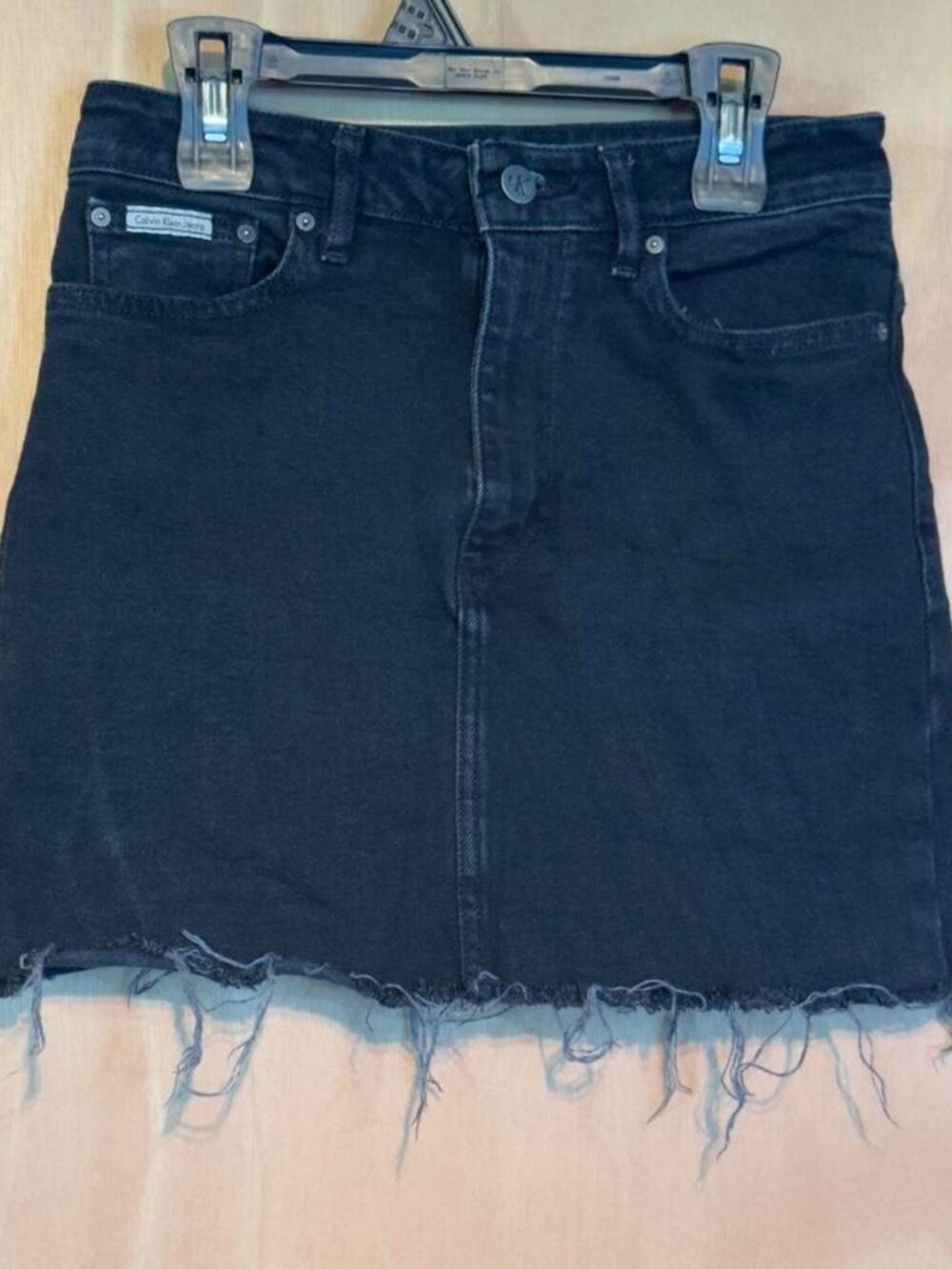 Black denim mini skirt with frayed hem Calvin Klein size XS